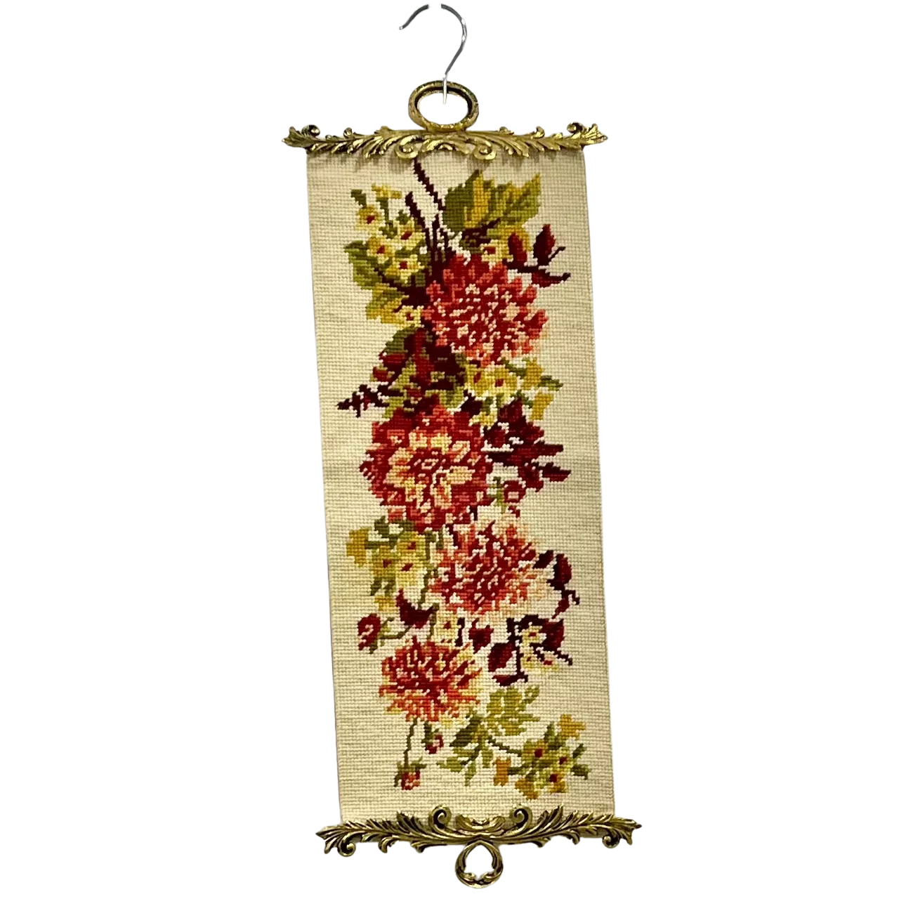 Vintage Tapestry Wall Hanging Red Flower Design s vintage-tapestry-wall-hanging-red-flower-design-s