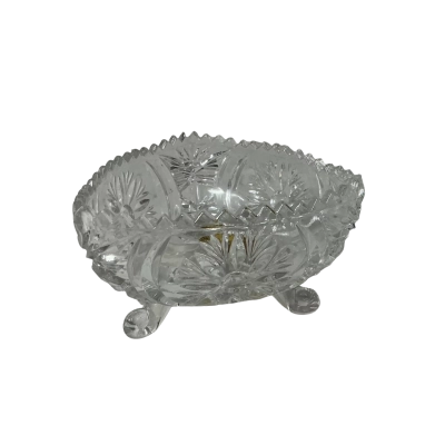 Vintage Anna Hutte Decorative Genuine 24% Lead Crystal Triangle Shape Footed Dish