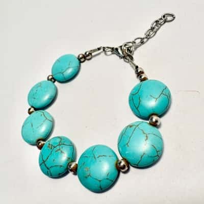 Turquoise Stone Bead Bracelet 