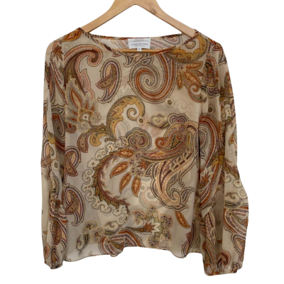 Veronika Maine Womens  Size 10 Long Sleeve Top Beige / Multicoloured 