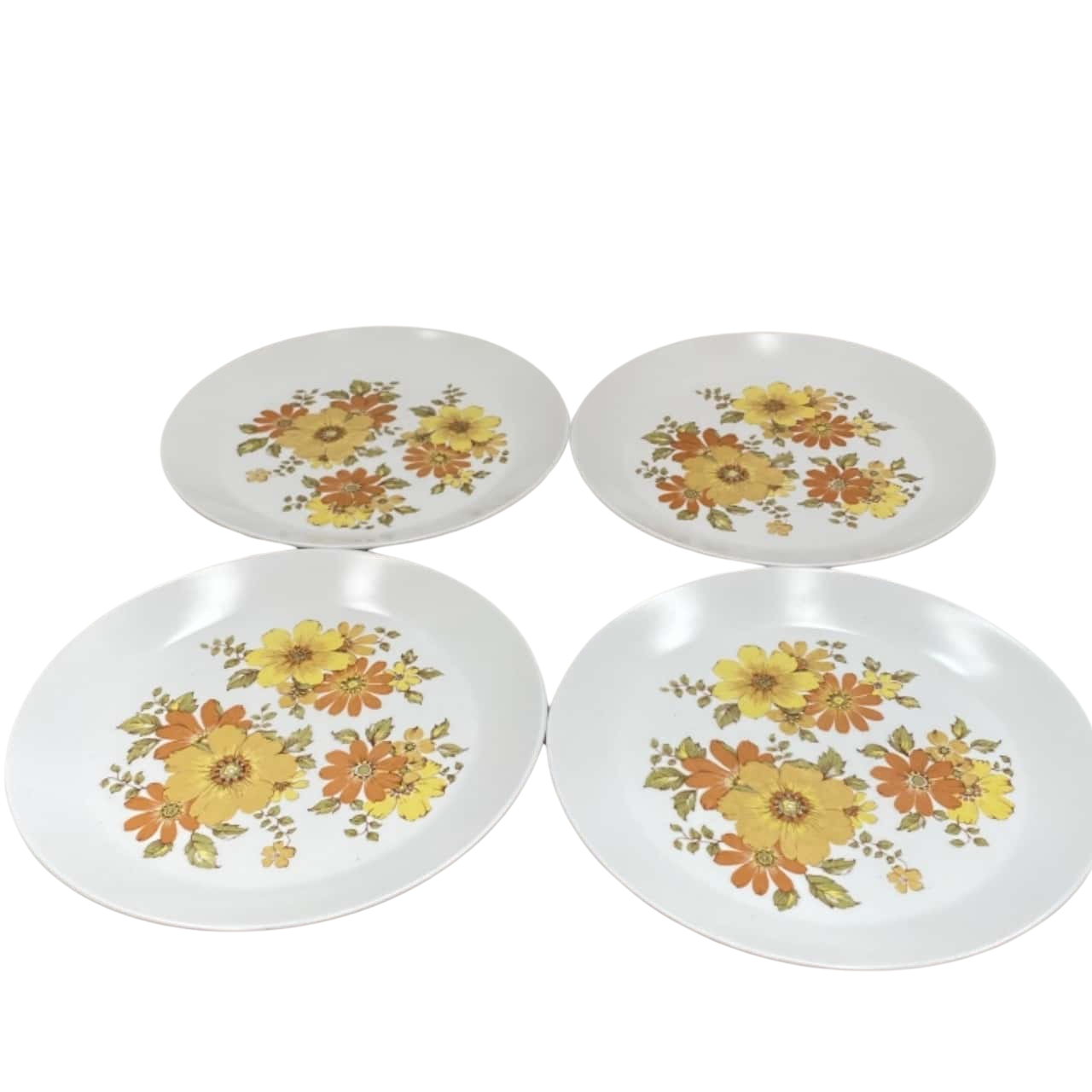 PROGRESSION CHINA 26cm Dinner Plates Set of 4 Orange Floral Japan Made Dinnerware 1970s Retro