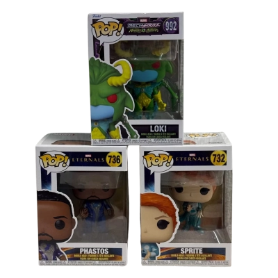 3 x Funko POP! MARVEL Vinyl Figurines - LOKI, Phastos & Sprite (2021-2022)