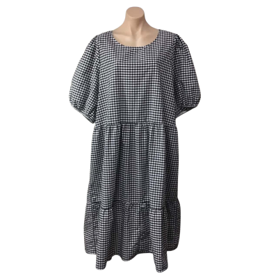 Isobelle Womens Size 20 Black / White Checked Short Sleeve Midi Dress 