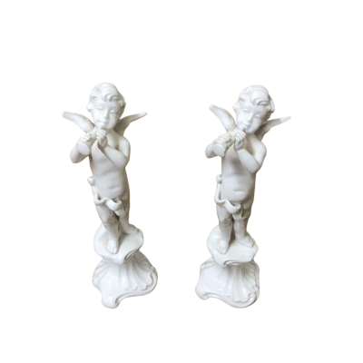 White Ceramic Angel Cherub Figurines Set of Two
