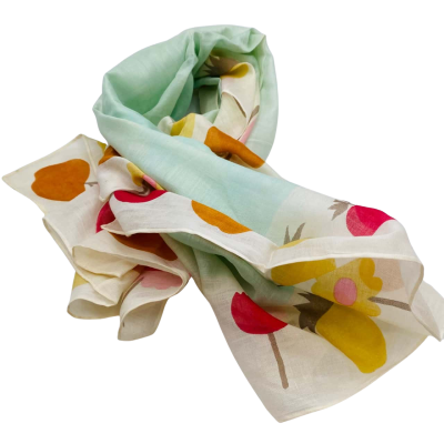 vintage  Womens  Size M Cream / Multicoloured Silk Scarf 80 x 80 fruit border