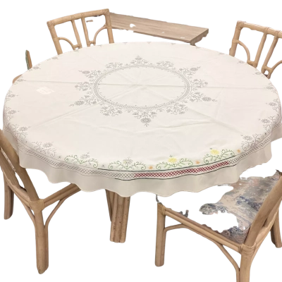 Embroidered Print round tablecloth (partially complete) (border + flowers) 150cm diameter, manmade fibre mix  LM