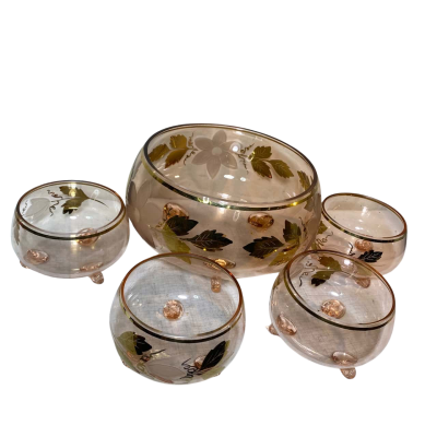 Czechoslovak Bowl And 4 Glass Cups 