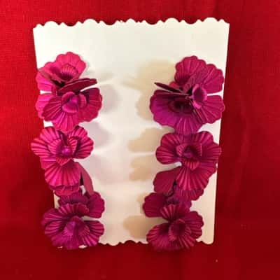  Women's Fuschia pink Coated Metal Triple Flower Drop Earrings 