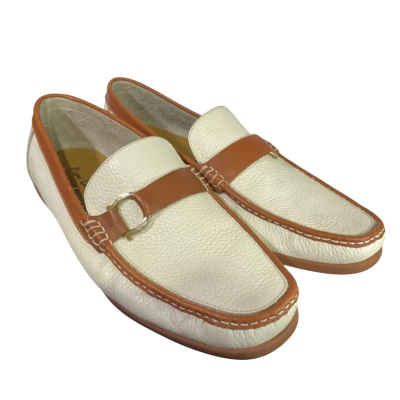 Pierre Cardin Mens  Size 44 Loafers Cream/Brown