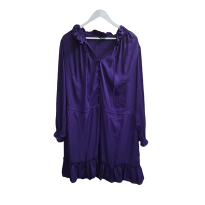 City Chic Purple Long Sleeve Ruffle Dress Size M Plus Size 16 /18 Tie Neck Button 
