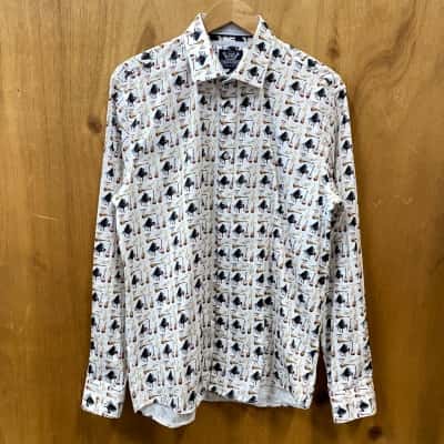 Thomson & Richards White Instrument Patterned Shirt Size L