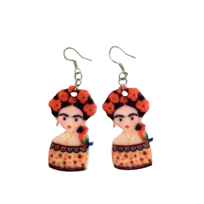  Womens Earrings Frida Kahlo with Sterling Silver Hooks (Stamped 925)
