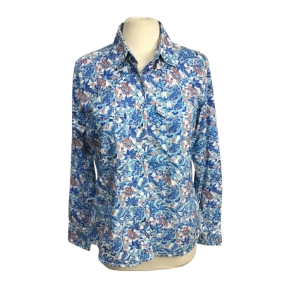  Pure Western Womens  Size 12 Blue Toned Paisley 100% Cotton Shirt