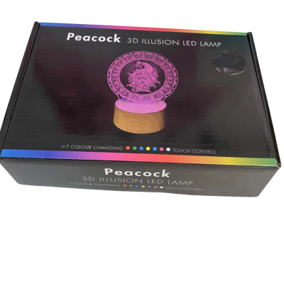 Peacock 3D Illusion LED Lamp - 7 colour touch control with USB cable