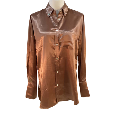 Araminta James Womens Size S Silk Feeling Long Sleeve Shirt Brown BNWT