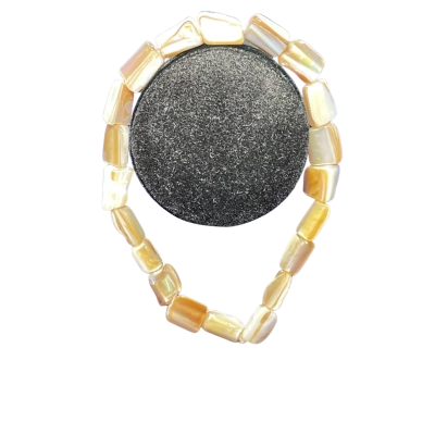 Womens Beaded 18cm Stretch Bracelet Brown/White Abalone Mother of Pearl