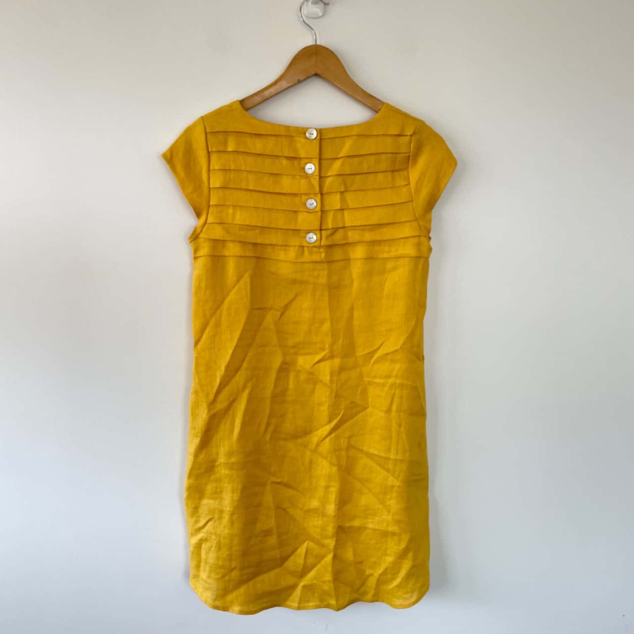 Blue Illusion Mustard French Linen Cap Sleeve Mini Dress Size 6 / XS (s)
