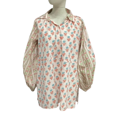 KINGA CSILLA  Size 4 Long Sleeve  Block Print Shirt Blue / Pink  
