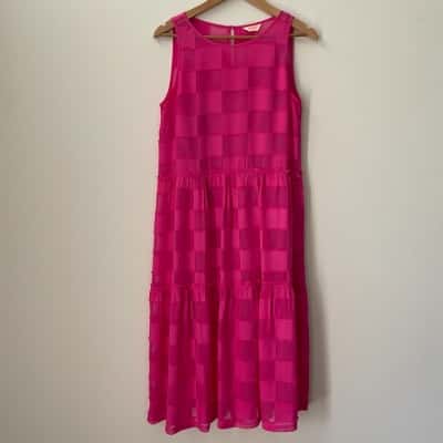 Gorman Womens  Size 10 Pink Gambit Midi Dress - Checkered Print - Tiered Skirt - Slip Included