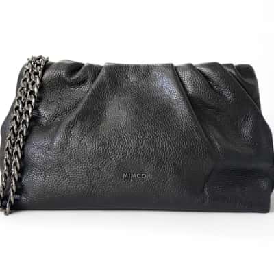Mimco Black Clutch With Grey Chain