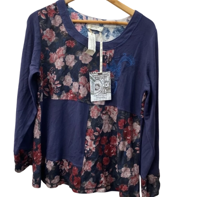 Orientique Womens  Size 16 Long Sleeve Top Floral / Navy Blue 