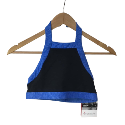 Energetiks Girls Size XL Black / Electric Blue "Emma" Halter Neck Crop Top (new)
