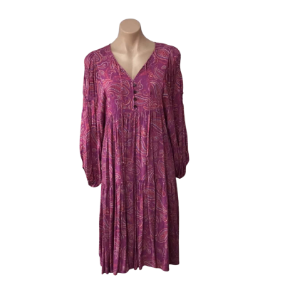 Dreamcatcher Womens Size 10 (M) Pink / Multicoloured Pattern Tiered Midi Dress 