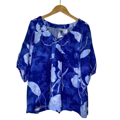 Susan Womens  Size 16 Short Sleeve Top Blue / Floral 