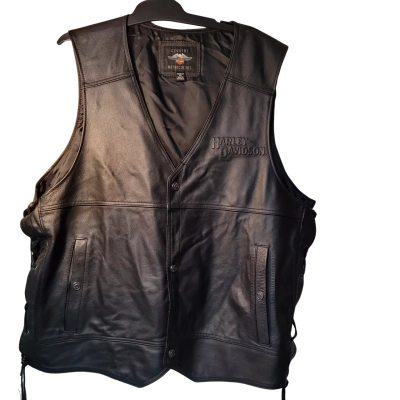 Harley Davidson Mens Black Leather Vest
