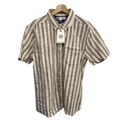 Rivers Mens  Size L Short Sleeve Shirt Beige / Striped / White 