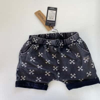 Rock Your Baby Charcoal Wash Cross Bone Shorts  Size 18-24m 