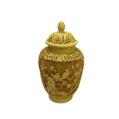 Vintage Chinese Carved Yellow Resin Ginger Jar With Lid