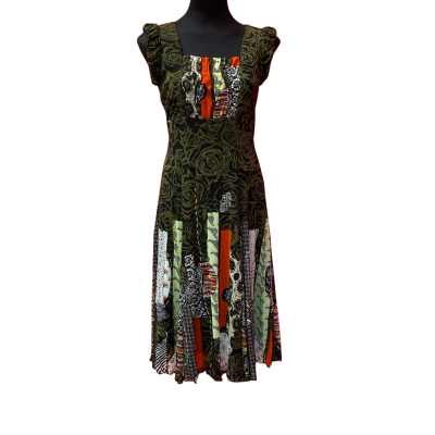  Womens Jenny May  Size 12 Multicoloured, Lined Dress with Gathered Cap Sleeves