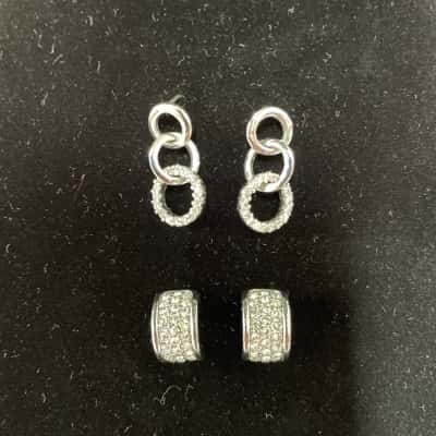 Quality Sparkling Silver Plated Earrings with Clear Gemstones x 2 Pairs (pierced)