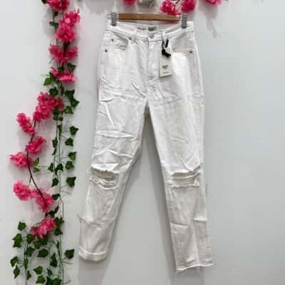 Ziggy Denim Womens  Distressed High Relaxed Taper Jeans Size 25” White 