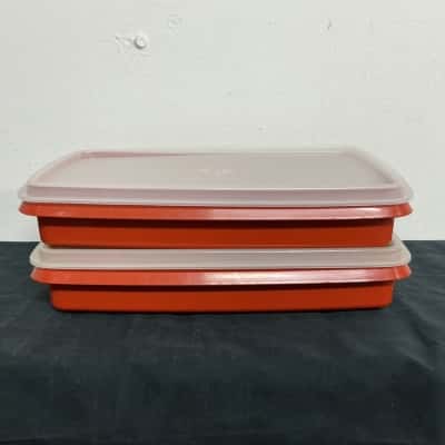 2x Vintage Orange Tupperware Containers 