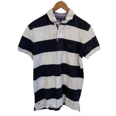 Tommy Hilfiger Mens  Size M Polo Shirt Black  / Striped / White 