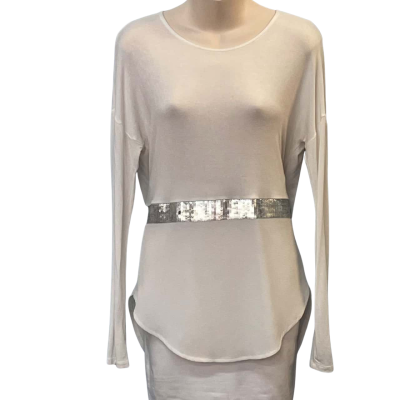 French Connection Womens Size XS Long Sleeve Top Off White/Silver