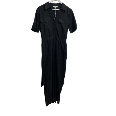 D - LUXE Womens Size L Linen Blend Jumpsuit Black  