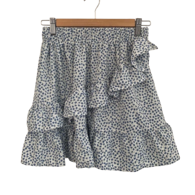 Cider Womens  Size XS Mini Skirt / Ruffled Hemline Skirt / Tiered Skirt Blue / Floral / White 