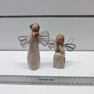 Willow Tree Susan Lordi Demdaco Angel Figurines Wire Wings Set of 2 Heart & Thinking