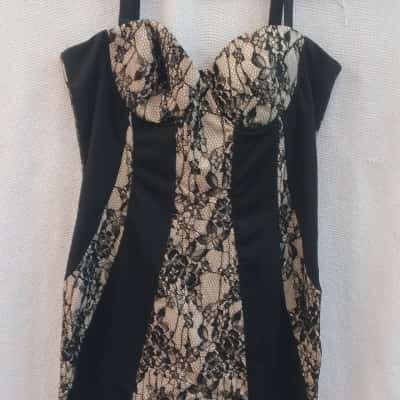 Kardashian Kollection Womens  Size XL Shoestring Strap Dress Beige / Black  