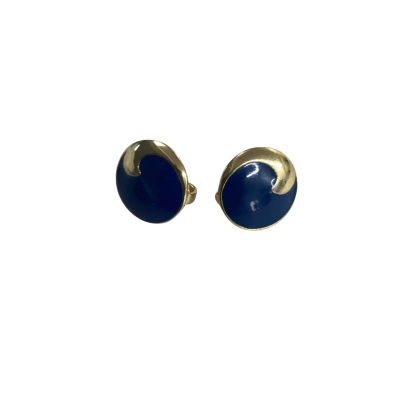 Vintage Navy & Gold Clip-on Earrings - retro swirl design