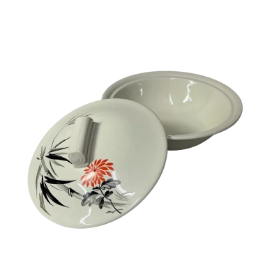 Grindley Cream Round Ceramic Serving Dish with Floral / Bamboo Pattern Lid