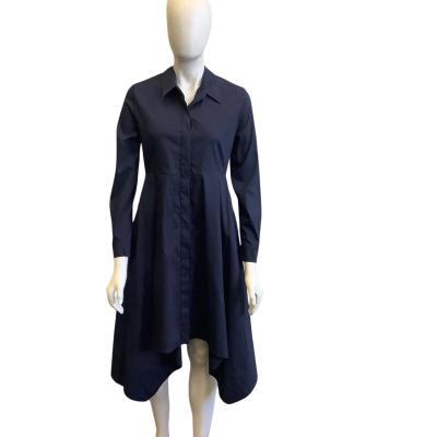 COS Women's Size EUR 36 3/4 Sleeve Button Down Midi Dress Navy Blue 
