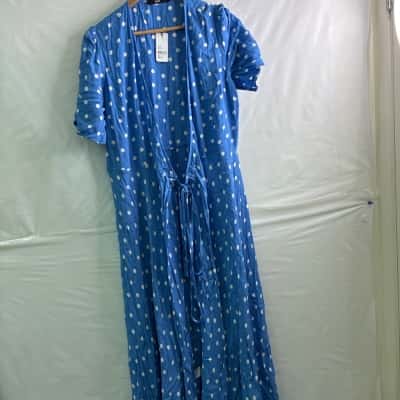 Sportsgirl Womens Size 16 Maxi Dress Blue / Polka Dot / White BNWT