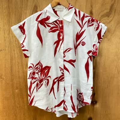 Trenery White/Red Flower Patterned Shirt Size 10