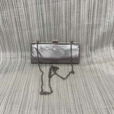 Colette Hayman Classy Silver Animal Print Evening Bag with Silver Tone Chain Strap