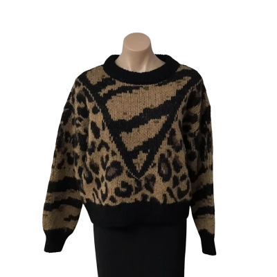 Vero Moda Womens Size M Black  / Brown Pattern Crew Neck Cropped Knitted Jumper (new)