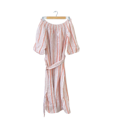 David Lawrence Size 10 Off The Shoulder Dress Brown/Multicoloured/Pattern/Striped 